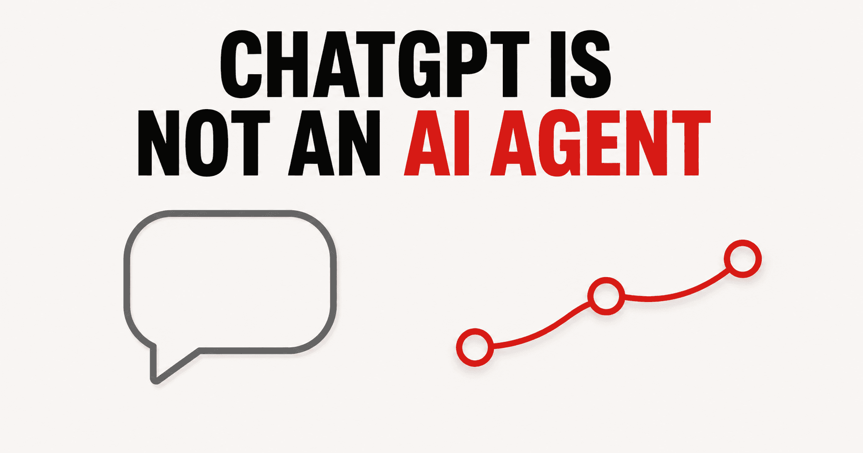 A simple chat bubble icon beside a connected multi-step path, representing the difference between a chatbot and an AI agent