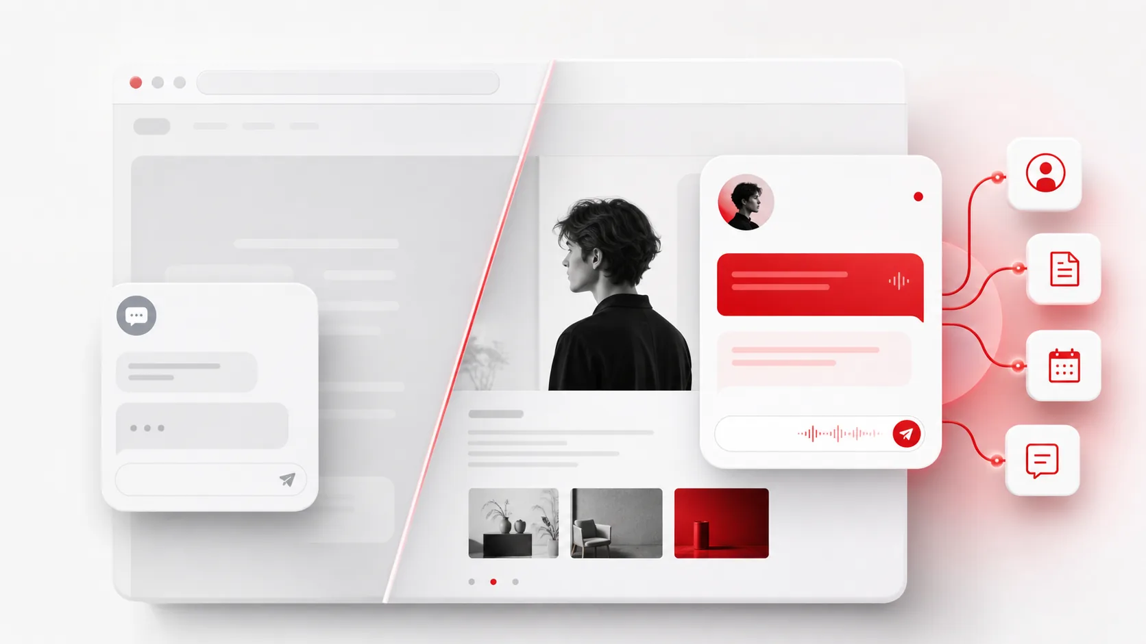 A generic chatbot compared with a personal AI that connects a creator profile, rate card, calendar, and conversations